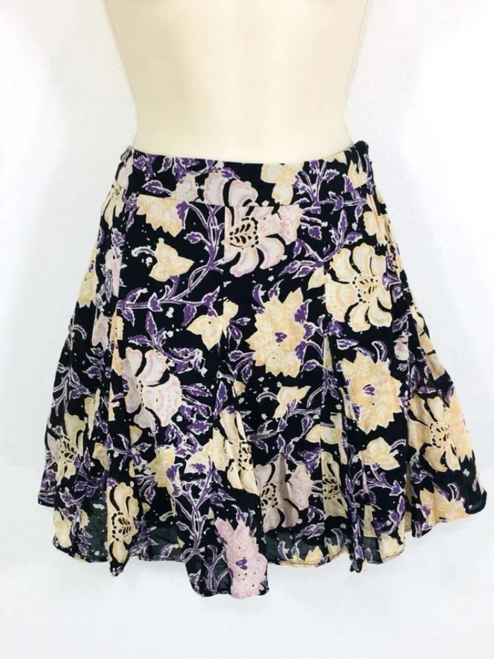 Free People Sz 8 End of the Island Floral Godet Mini Skirt Cotton Boho Cottage